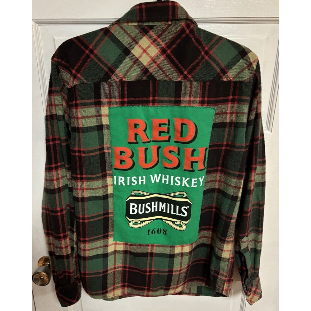 UPCYCLED Matix Red Bush Irish Whiskey Bushmills Flannel Snap Up Shirt Shacket M